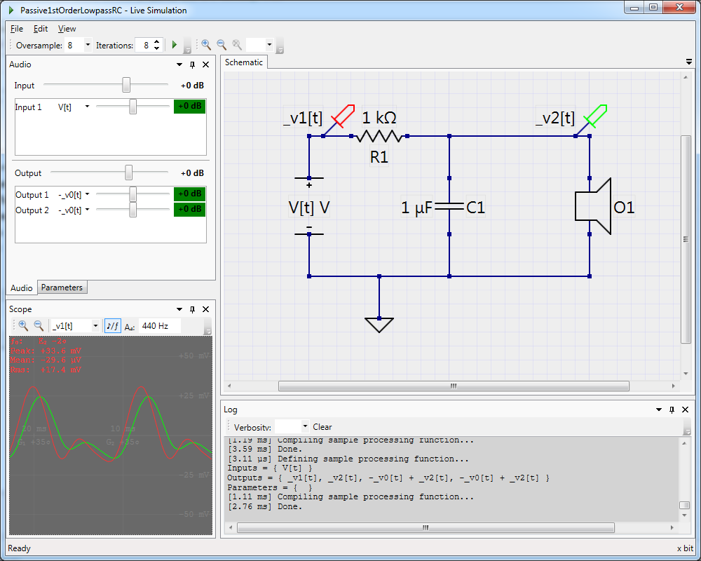 Simulating the RC low-pass filter.